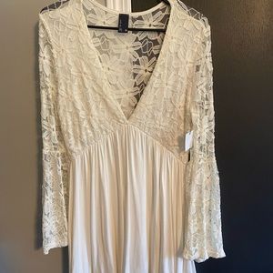 White deep neck dress